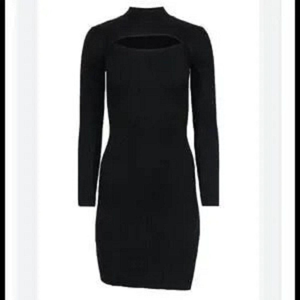 Blue Orchid Black High Neck Open Bust Long Sleeve Sweater Dress Women's S - NEW